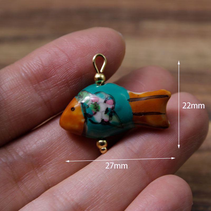 2Pcs/Lot Painted Handmade Ceramic Tulip/Tropical Fish Pendant Beads/Animal Charms/Steel Eye Pin DIY Necklace Earring Accessories: Imitation Rhodium Plated