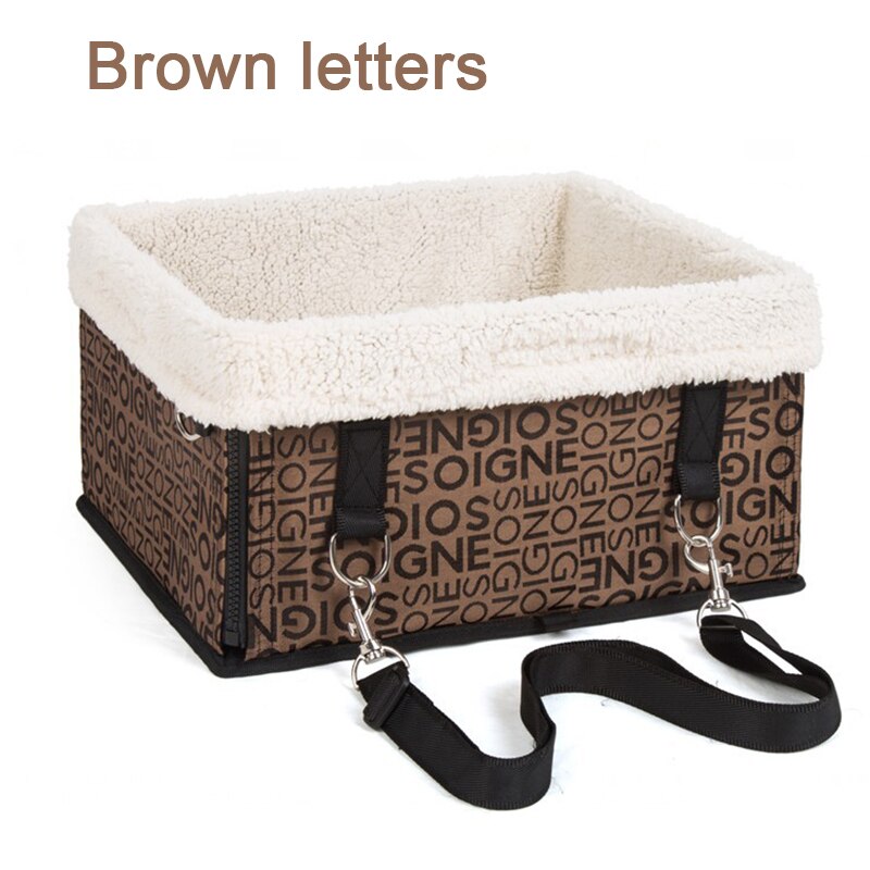 Pet Dog Car Seat Carrier Foldable Portable Safety Multifunction Car Booster Travel Bed Waterproof Puppy Dog Travel Bed For Car: Brown letters / M(40X35X23CM)