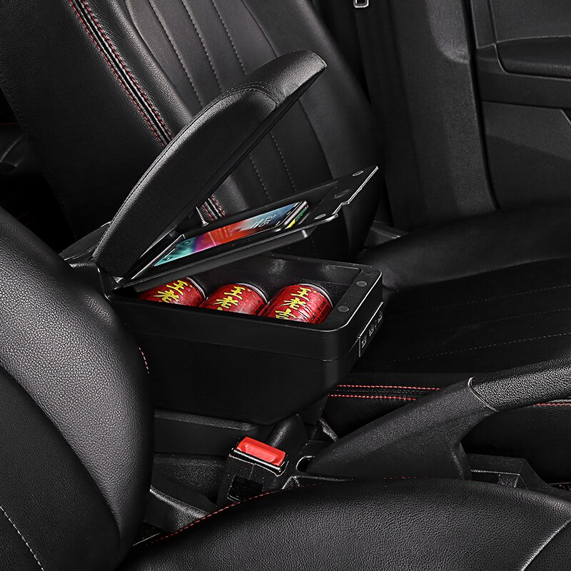 Soporte para reposabrazos Ford Focus, doble capa, retráctil, compartimento de almacenamiento para tienda central, soporte para vaso, Cenicero, interfaz USB, accesorios para coche