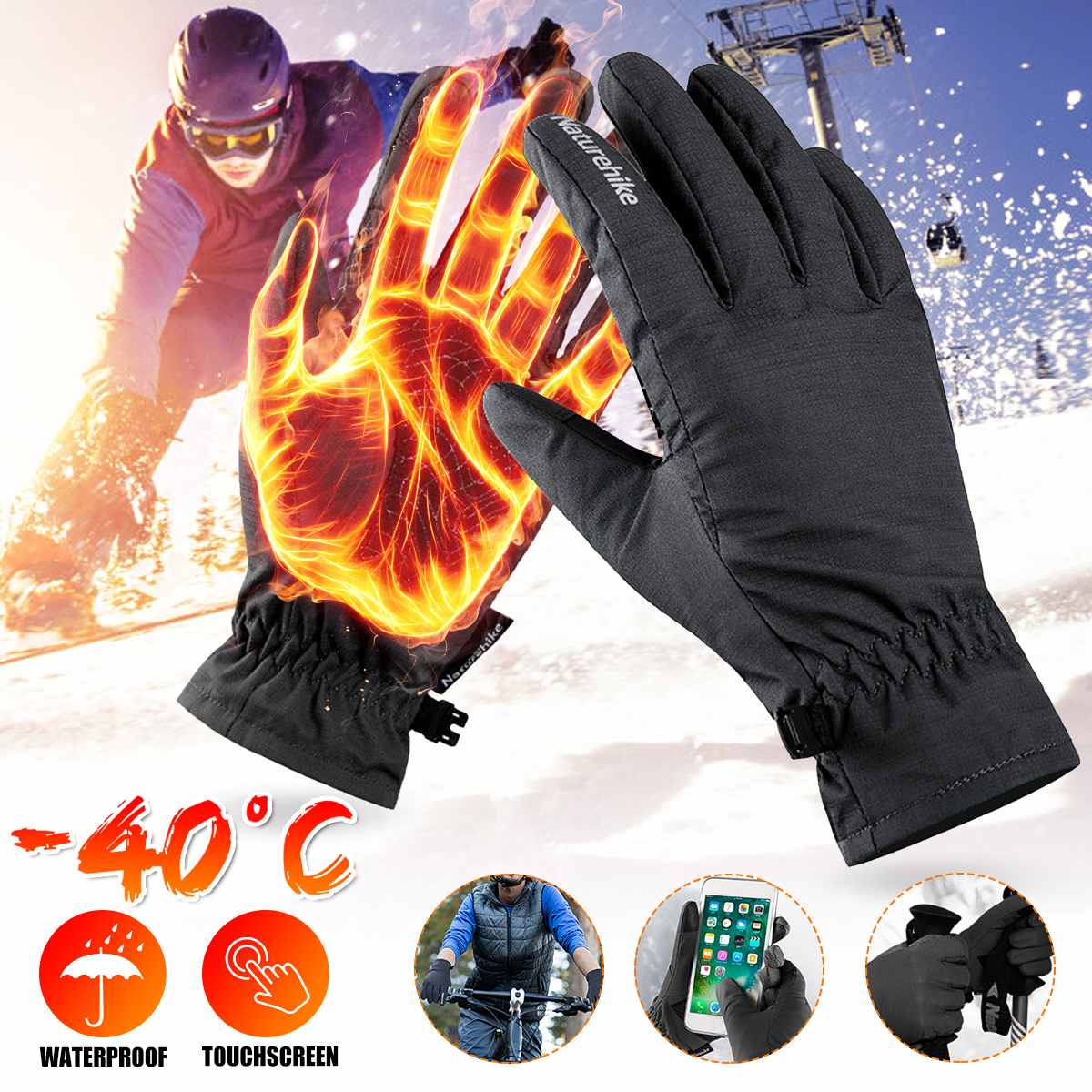 Cykelhandsker  -35 graders vinter varm termisk mtb cykelhandsker snowboard cykelhandsker touchscreen vandtæt guantes ciclismo