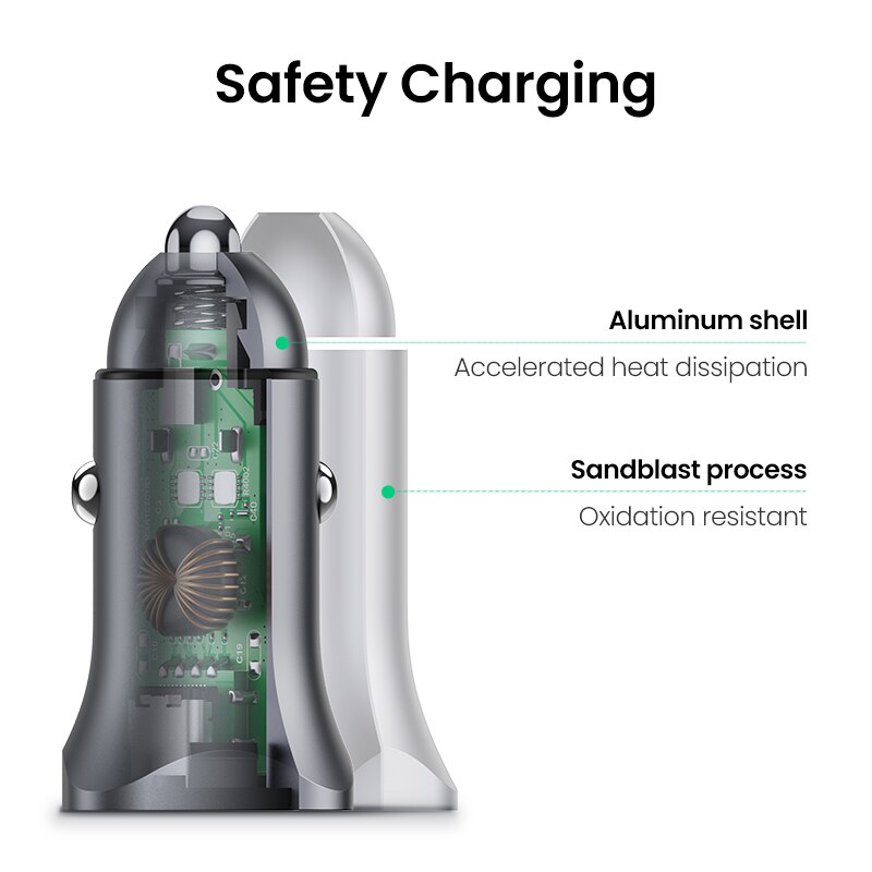 UGREEN PD Car Charger Quick Charge 4.0 3.0 QC USB Charger for Xiaomi QC4.0 QC3.0 20W Type C PD Car Charging for iPhone 13 12 Xs