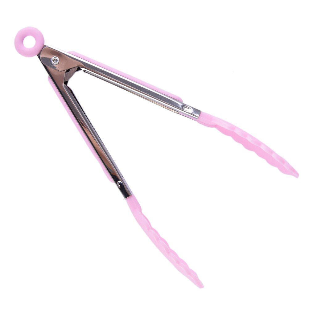 Silicone Food Clip Serving BBQ Meat Tongs Easy Salad Food Buffet Clip Steel Handle Outdoor Picnic BBQ Kitchen Tool: Pink