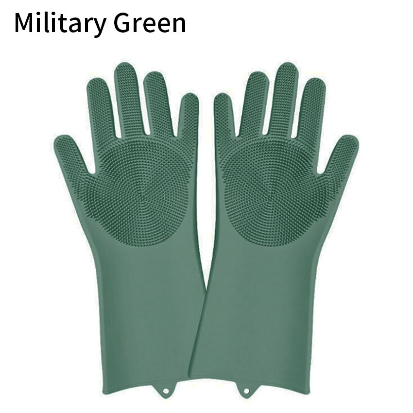 Guantes de lavado de platos, estropajo de cocina de silicona, guantes de limpieza para platos, suministros de Herramientas de limpieza del hogar,: Military Green