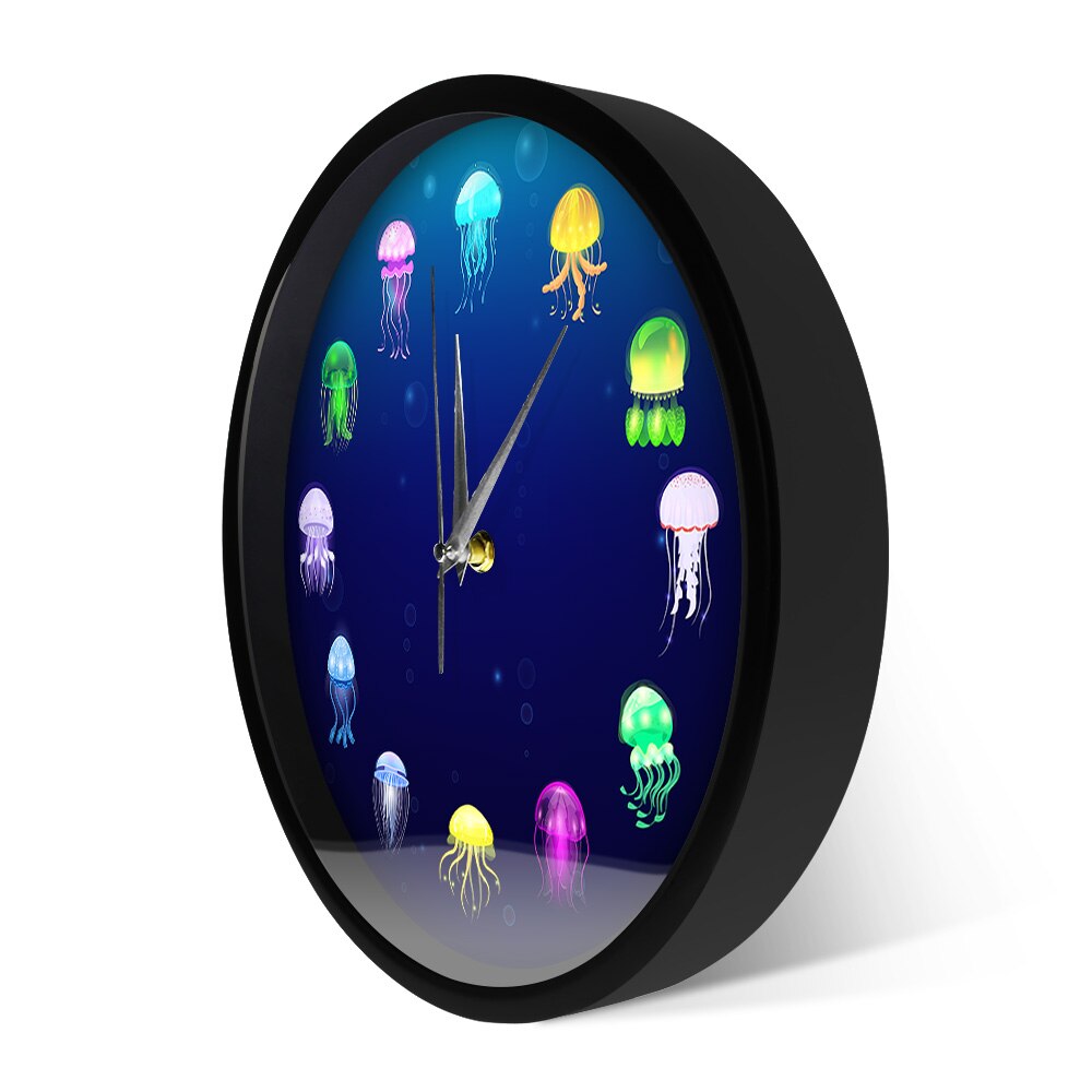 Colorful Printed Jellyfish Wall Clock with LED Illumination Sea Jellies Sound Control Smart Watch Marine Animals Nursery Light