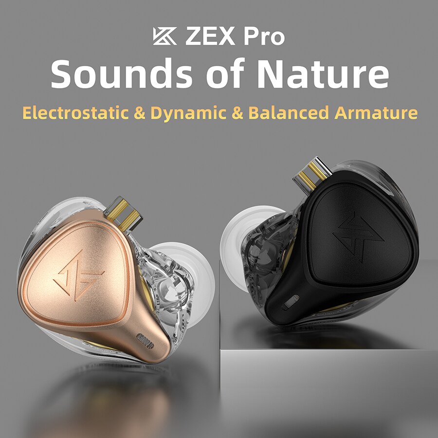 Kz zex pro in-ear hifi headset elektrostatisk +dynamisk+balanceret øretelefon støjreducerende sportsspil aftageligt kabel kz edx eds