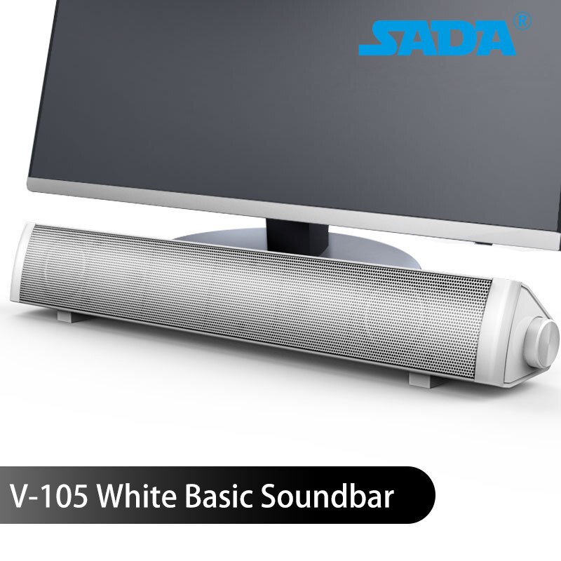 SADA V-105 Multi-media Soundbars Computer Speaker Mini Strip Speaker with 2 Speaker Units/Stereo Surround Sound for Household: V-105 White Basic
