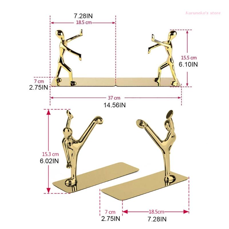 HX6D 1 Paar Heavy Duty Rvs Man Boekensteunen Antislip Boekensteun Art Boekensteun Boek Stand Ondersteuning Desktop Boekenplank