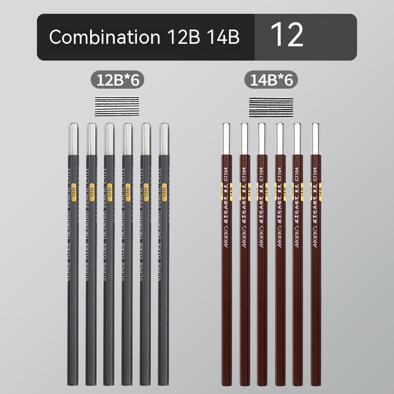 12Pcs 2H HB B 2B 3B 4B 5B 6B 7B 8B 12B 14B Sketch Drawing Graphite Shading Charcoal Pencils Set Sketching for Artists Beginners: Dark Grey