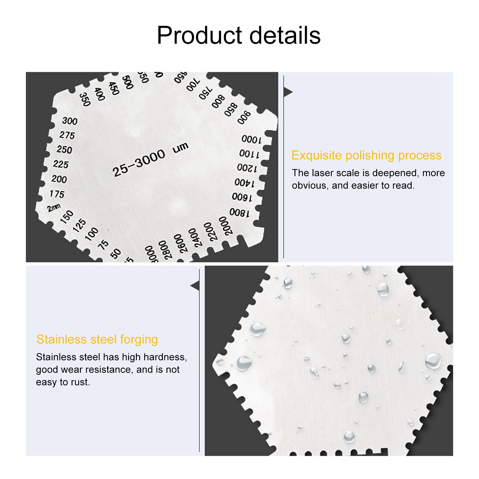 Digitale Verf Laagdiktemeter Tester Rvs Zeshoekige Natte Film Kam Automotive Auto Verf Inspectie Apparaat