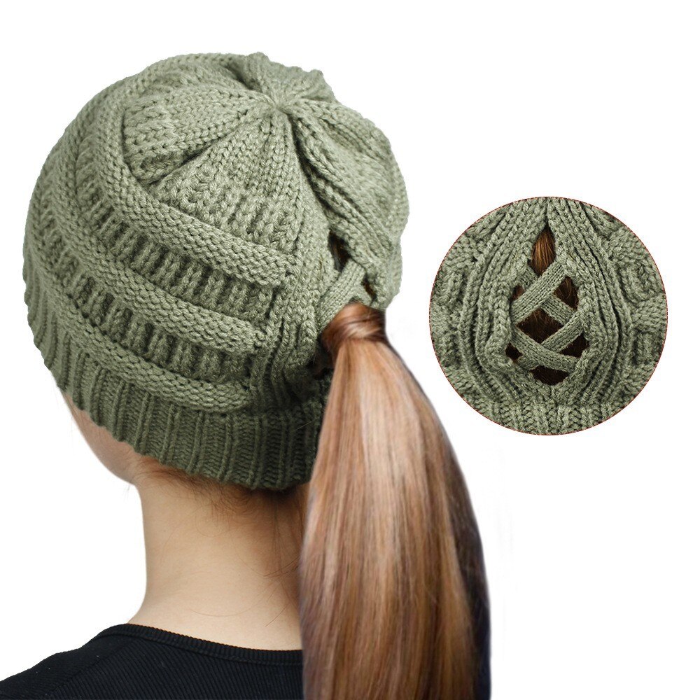 Bonnet queue de cheval pour femme, en coton, doux et extensible, en tricot tête de mort