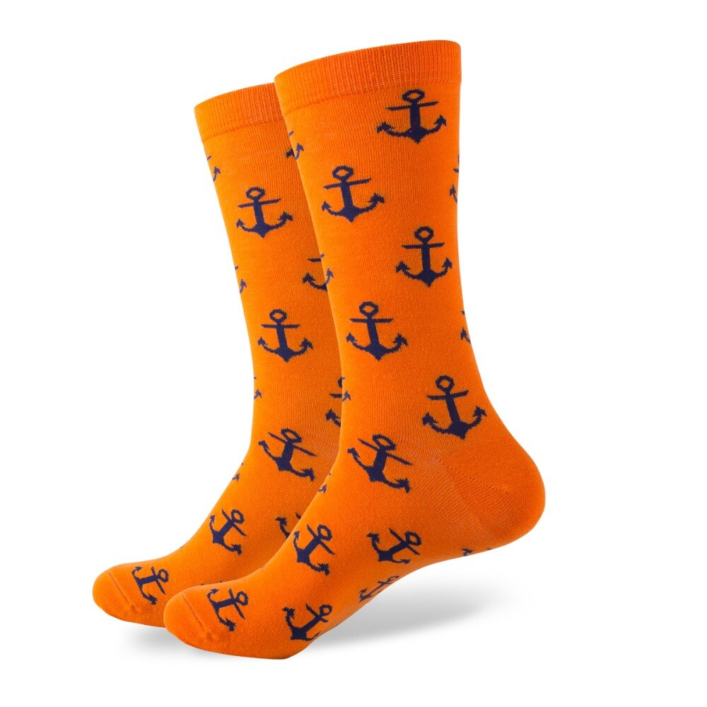 Calcetines de algodón peinado con ancla para hombre, medias de boda, talla estadounidense (7,5-12), estilo,