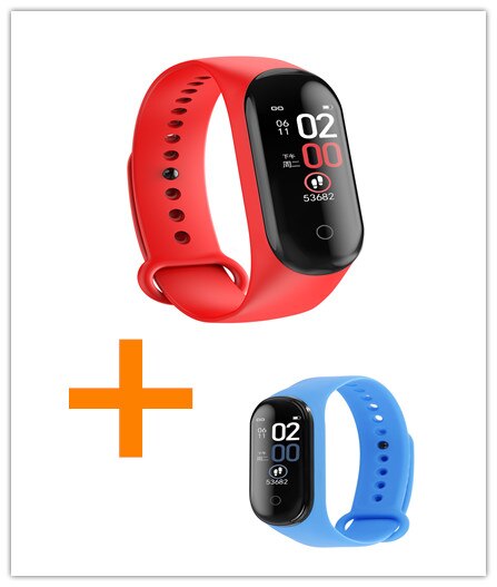 M4 Smart Bracelet Watch Step Counting Blood Pressure Heart Rate Health Monitoring Waterproof Sports Bracelet Men Women Watch: blue and red