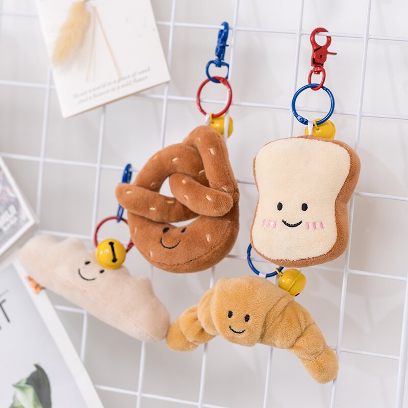 Nette Französisch Toast Pretzel Stangenbrot Croissant Puppe sop Brot Beine Lebensmittel Dekor Glocken Anhänger Schlüssel Ring Schlüssel Kette