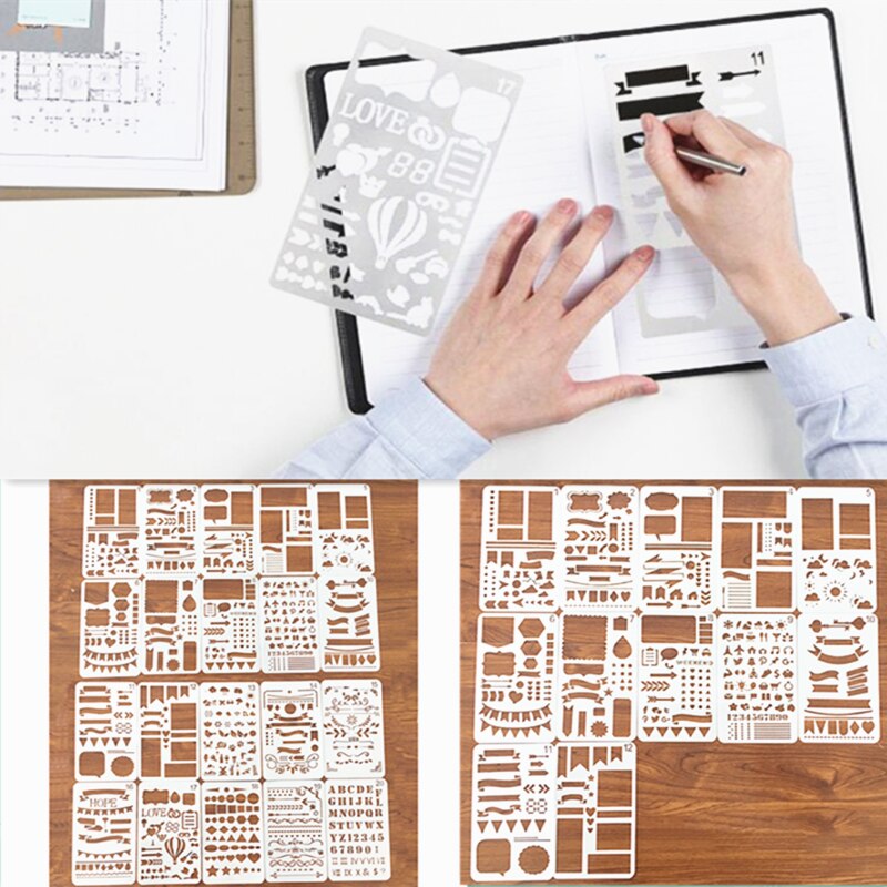 12/20pcs DIY Drawing Template Diary Planner Journal Notebook Diary Scrapbook Bullet Journal Stencil Set Plastic Planner