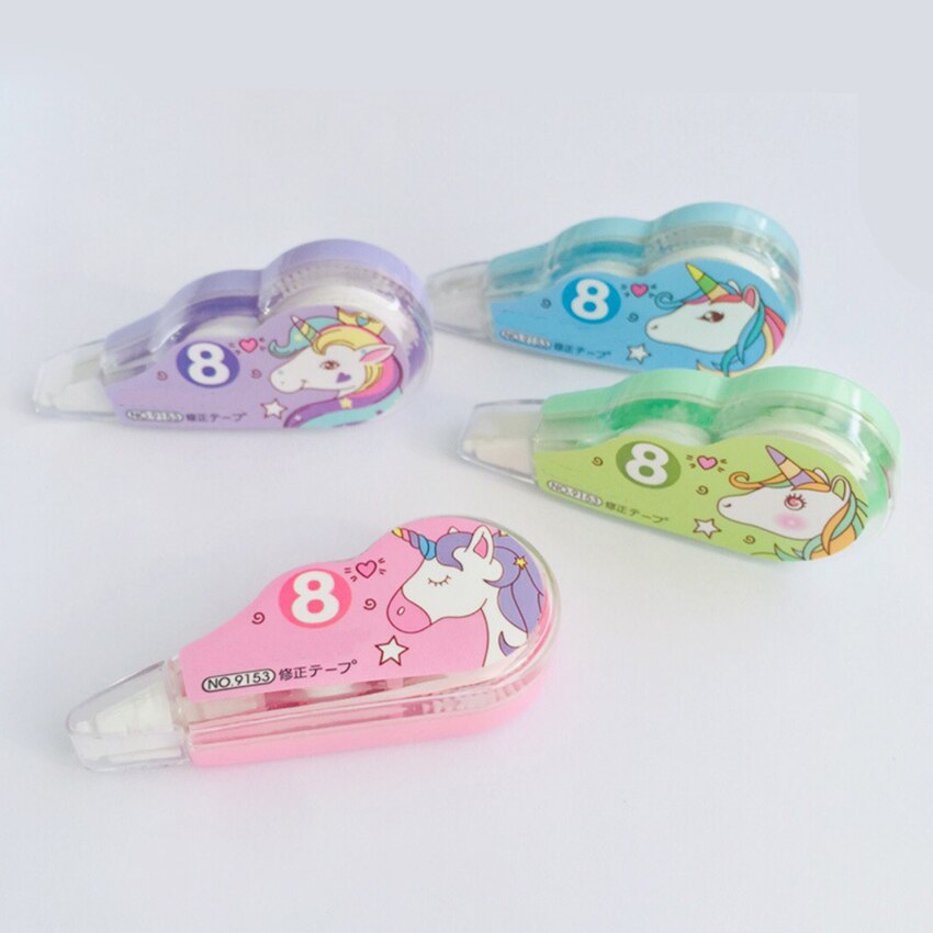 4 stk/sæt kawaii tegnefilm korrekturtape børn tegnefilm korrektur papirvarer 5mm plast korrektion tape skole kontorartikler