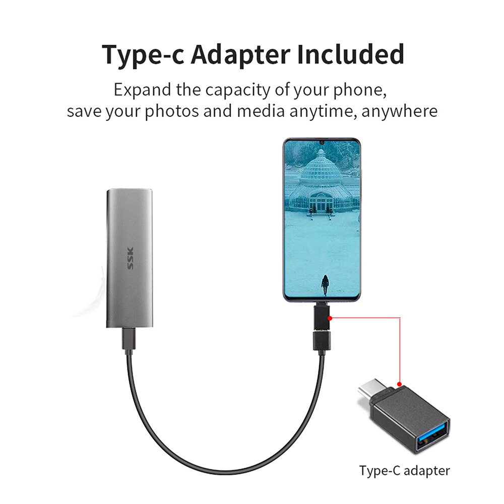 Ssk 128G Mini Draagbare Ssd, USB3.1 Gen2(6Gbps) externe Solid State Drive USB-C Met 550 Mb/s Data Transfer