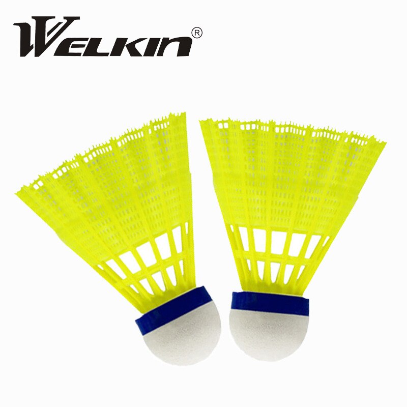 12 st/set gul nylon fjäderboll bord fiber bollhuvud fullt runt ull stil plast badminton utomhus träning starkt liv