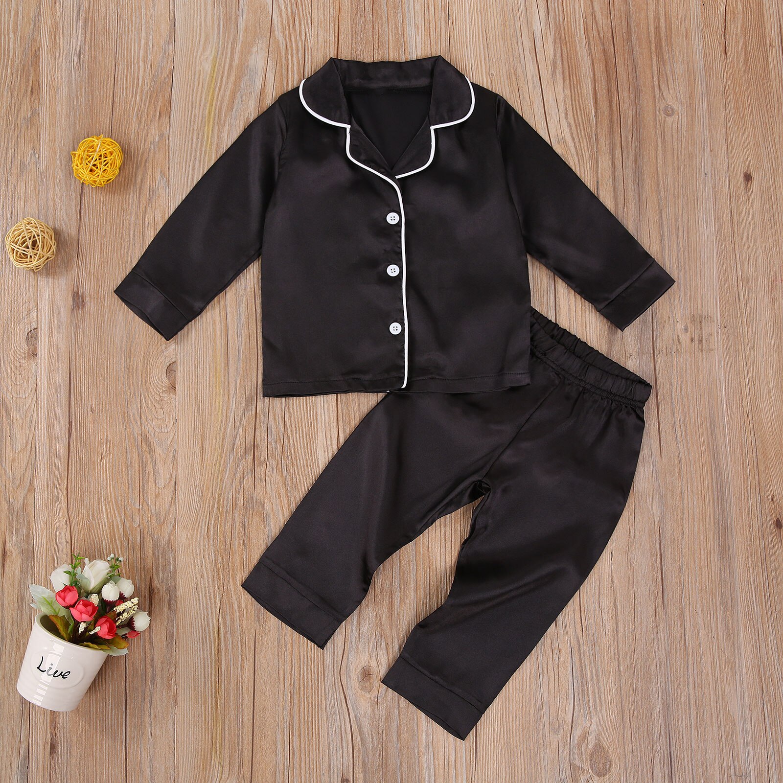 Enfants Bébé Fille Garçon Fausse Soie Satin Pyjamas Ensemble Automne Été Vêtements De Nuit Pour Enfants À Manches Longues Chemise De Nuit Pyjama Arc-En-Ciel Hauts + pantalon 1-7Y