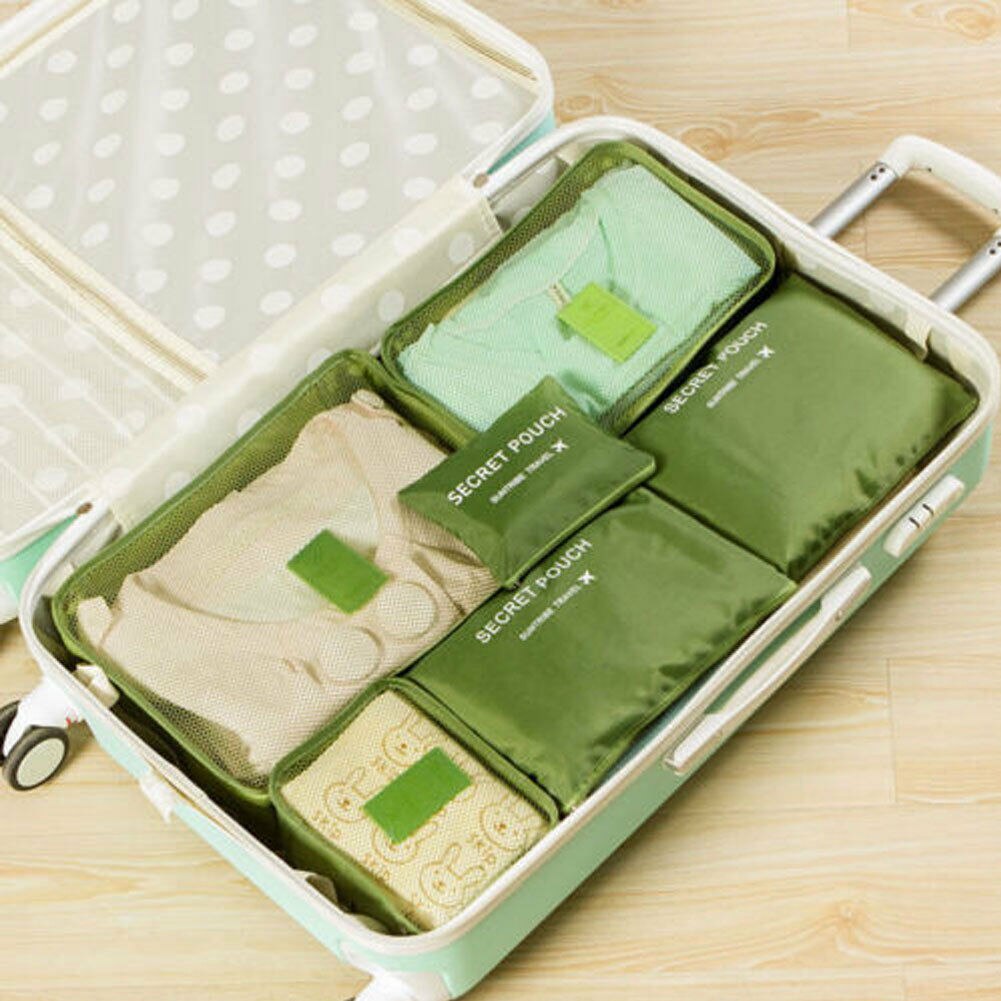 6 Stuks Reizen Kleding Opslag Zakken Waterdichte Draagbare Bagage Organizer Pouch Verpakking Kubus 8 Kleuren: green