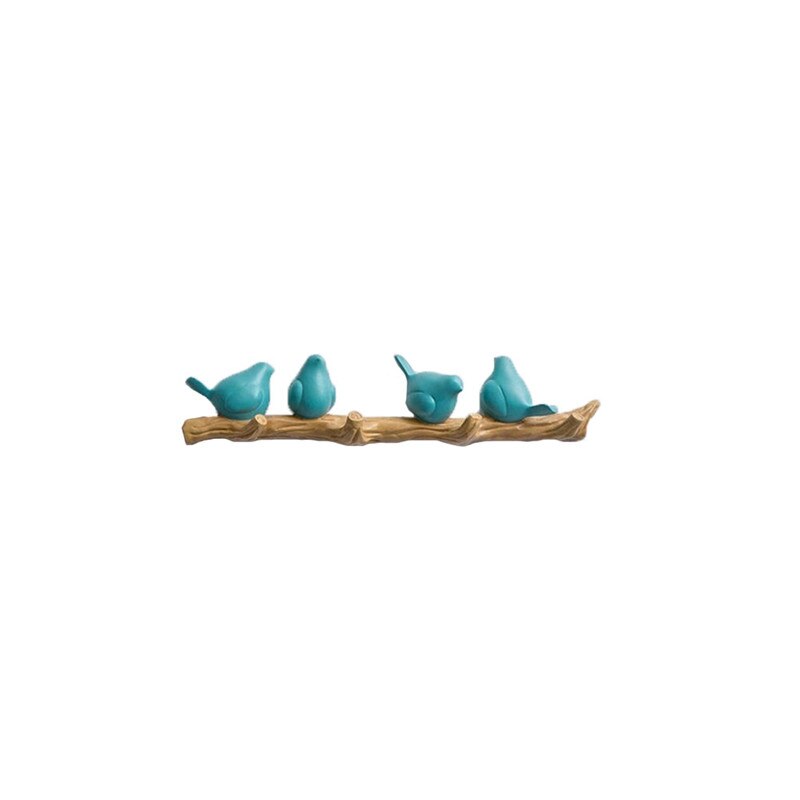 Colgador de pared con pájaros de resina, gancho para colgar llaves, abrigos, toallas, sombreros, bolsos, para sala de estar, cocina, accesorios para el hogar, decoración de paredes: 4 Birds-Blue