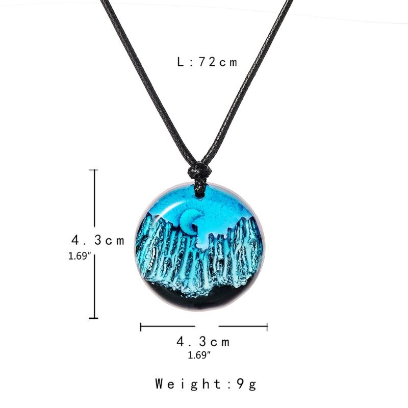 Handgemaakte Micro Landschap Transparante Hars Art Hanger Sneeuw Berg Maan Ronde Hanger Ketting Mode-sieraden Unisex