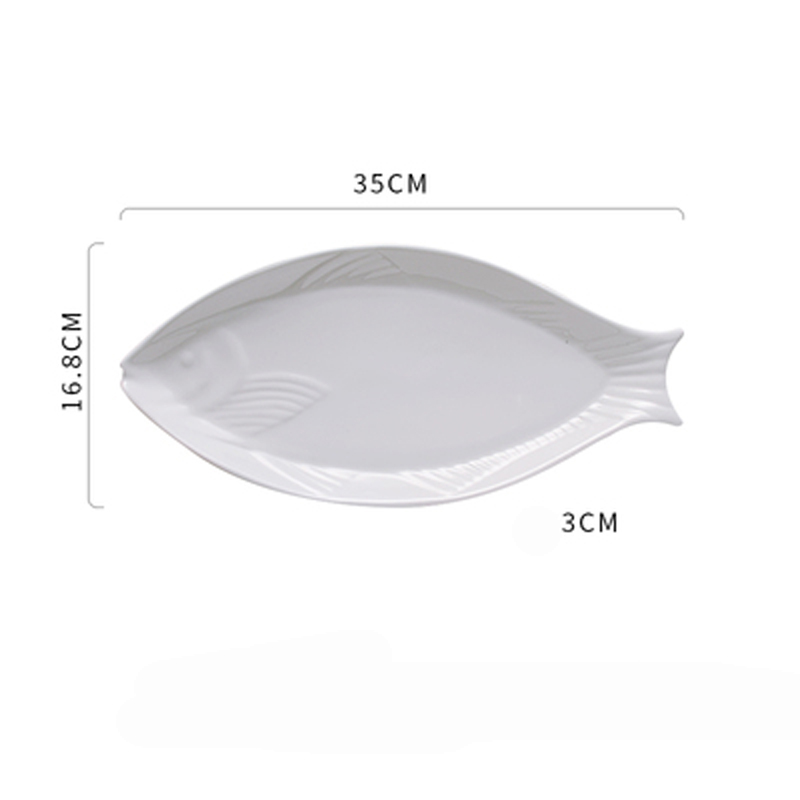 Pure white ceramic fish plate, fish-shaped plate, deep dish, household large dish plate, fish plate, tableware, restaurant, Japa: C