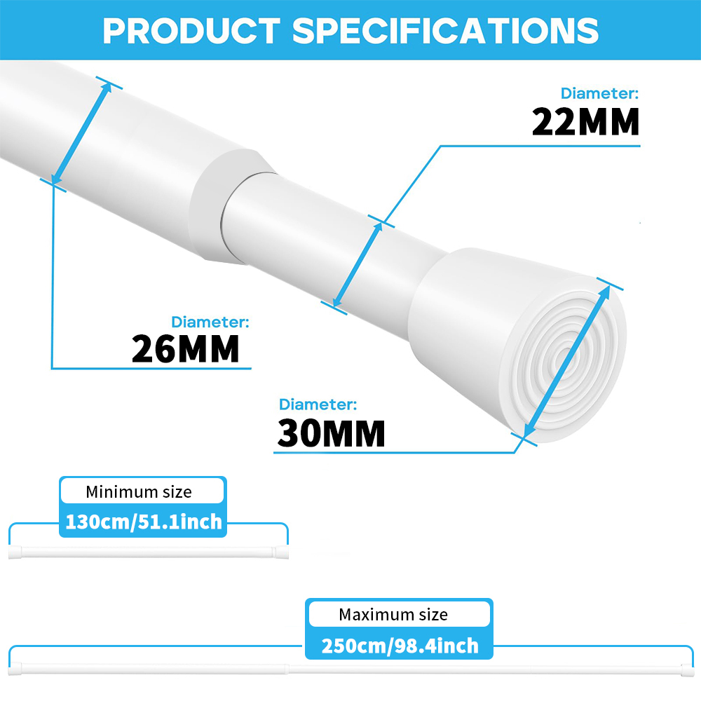 Spring Tension Curtain Rods Durable Adjustable Length Hanging Extendable Telescopic Poles for Bathroom Kitchen Cupboard No Drill: Pink