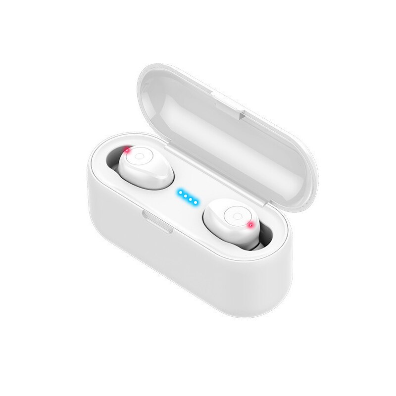 5.0 Bluetooth Draadloze Oortelefoon F9 Tws Draadloze Bluetooth Led Display Met 2000 Mah Power Bank Headset Airbuds Met Microfoon: Button control-White