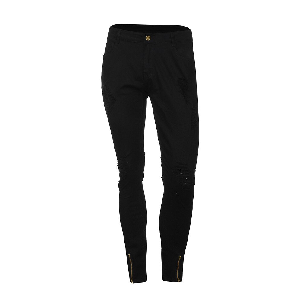 Mens Skinny Jeans Slim Biker Zipper Denim Jeans Men Ripped Stretch Denim Pants Elastic Waist Distressed Rip Trousers