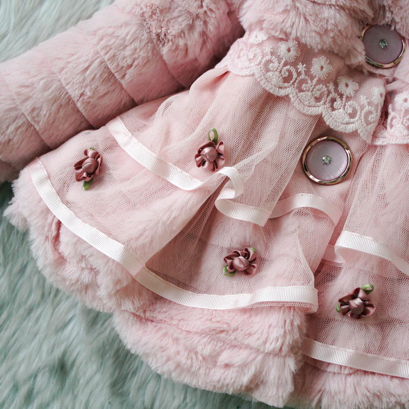 Meisjes Bontjas Kleding Met Parel Kanten Bloem Herfst Winter Dragen Kindje Kinderen Faux Fur Jurk Jurken Stijl Jas