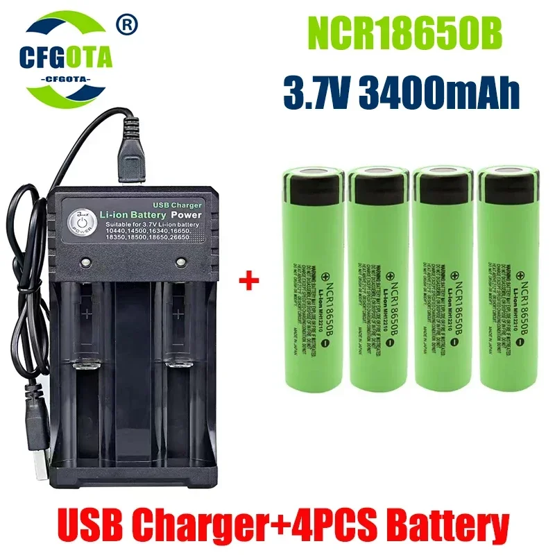 18650 Battery Fast 2023NewBestselling 34B Li-ion 3.7V 3400MAH+Charger Rechargeable Battery Suitable Screwdriver Battery: Gold