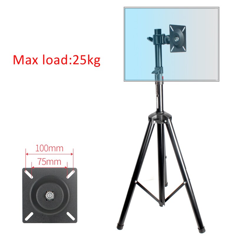 DL-ST100-2 10"-27" TV Tripod stand on floor LCD Monitor holder height adjustable 180cm 150cm 120cm 360 rotate tilt swivel steel: DL-ST100