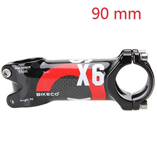 Bikeco cykel kolfiberstyrstam 3k blank superlätt kolfiber+aluminiumlegering cykel mountainbike styrstång: Röd 90mm