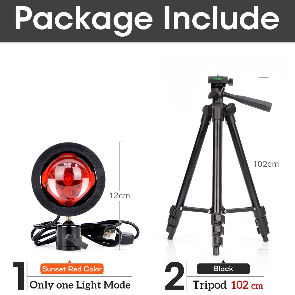 USB Sunset Lamp Rainbow Set For Bedroom Home Tiktok Led Atmosphere Decoration Night Light With Tripod Photographic Lighting: SunsetRed-102cmStand