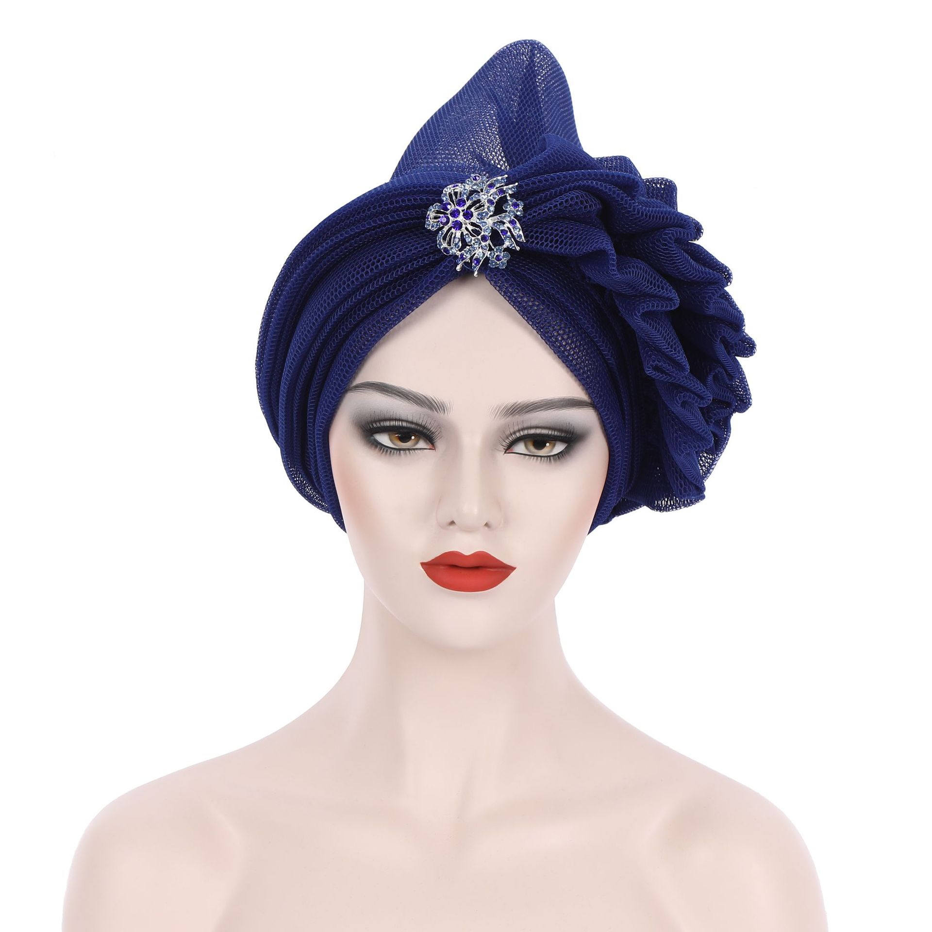 Couvre-chef africain en maille pour femmes, casquette Turban d&#39;été, couvre-chef prêt à porter, avec diamants exagérés, chapeau pour dames, gels de mariage, 2022: blue