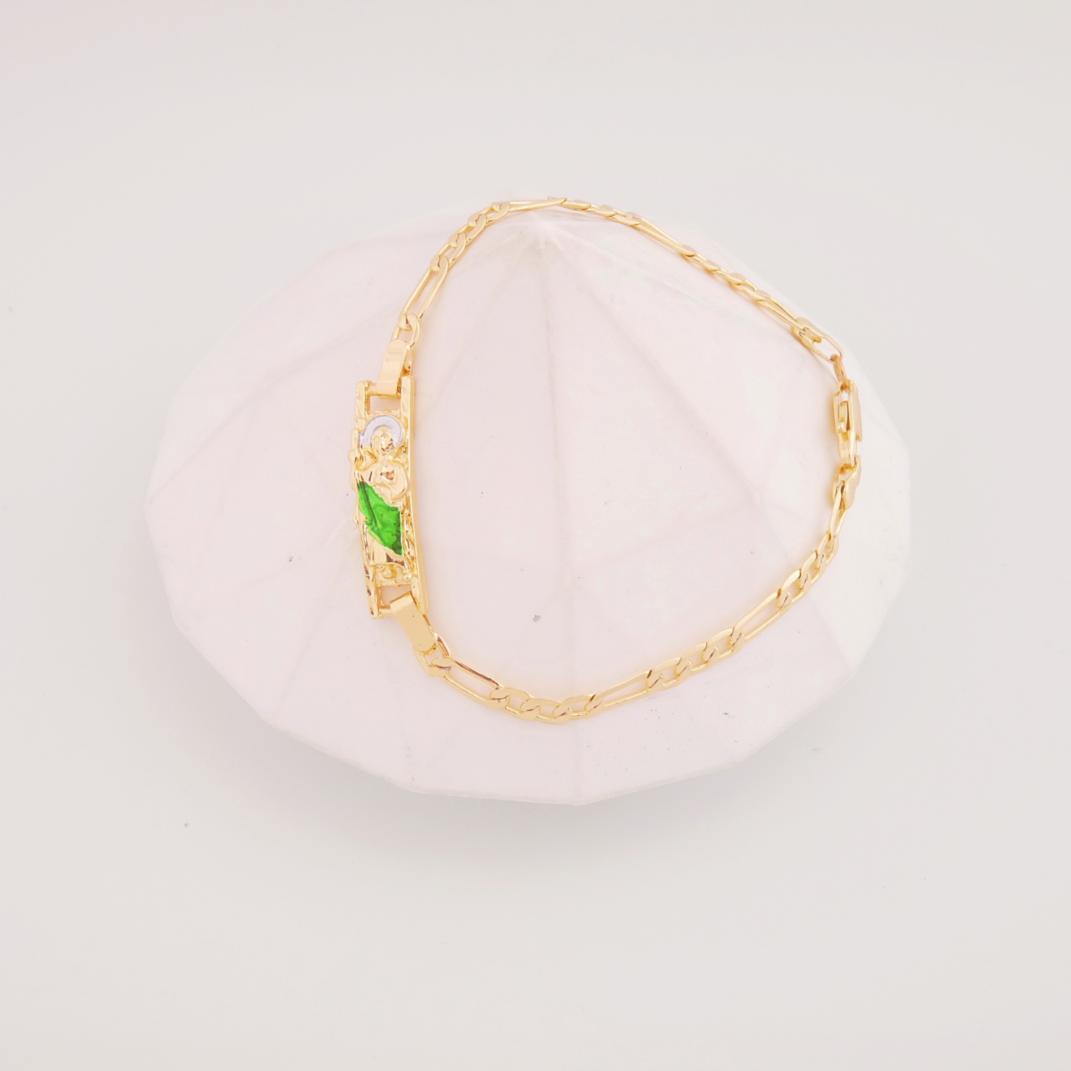 Simples e elegante pulseira fina feminina banhada a ouro St. Jude joias religiosas