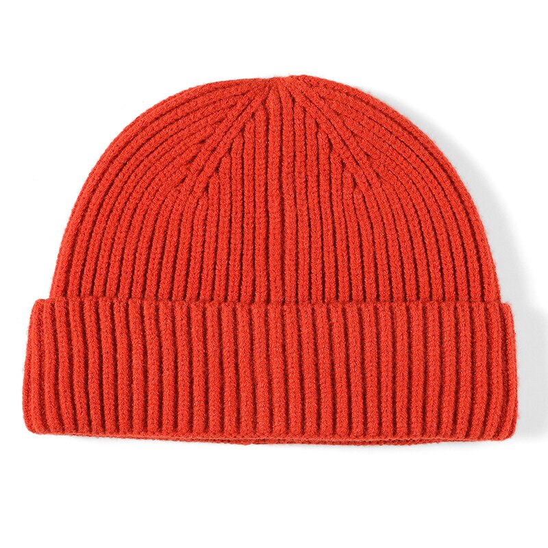 Vinterhue strikket kort beanie ensfarvet melon kasket kvinder mænd hip hop kalot unisex street retro casual hat: Orange