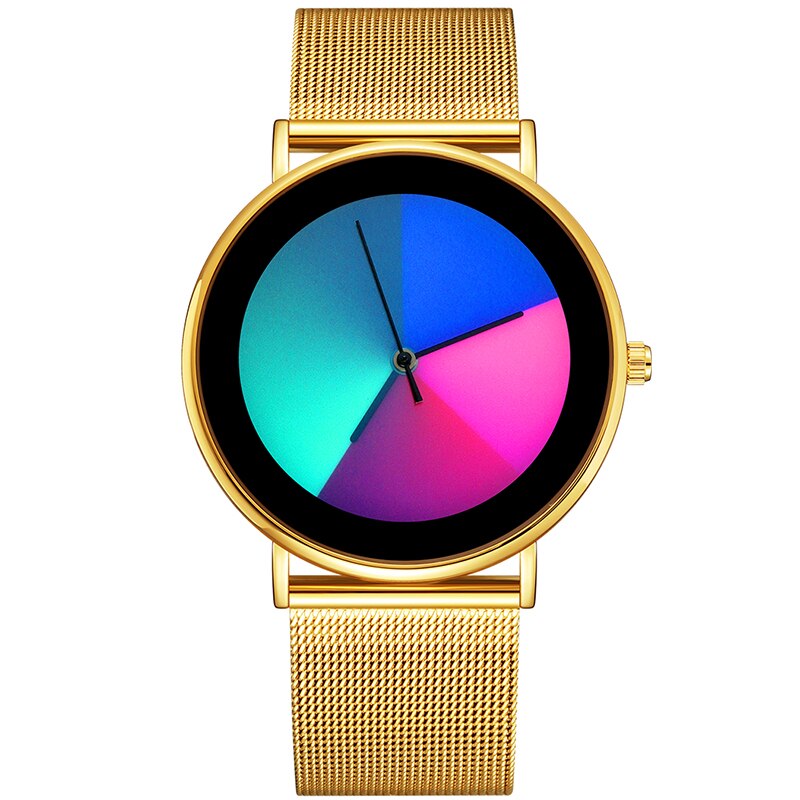 Changing Color Casual Quartz Women Watches Girl Wristwatch Stainless Steel Female Watch Clock Reloj Mujer: Steel-Gold