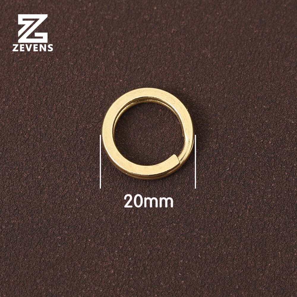 ZEVENS 10 pcs Solid Brass Key Ring Round Flat Style 15-30mm Double Loop Round Ring For Leather Craft DIY Handware: F20mm 10pcs