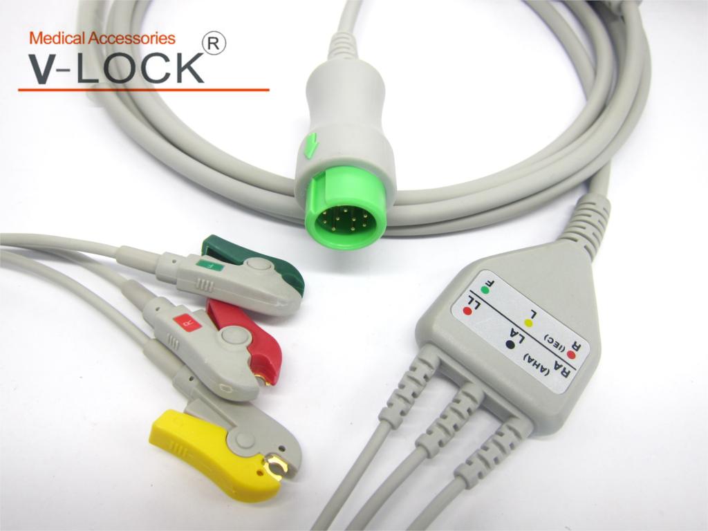 Cable ECG de una pieza con 3 cables, clip para monitor de paciente biocare IM12