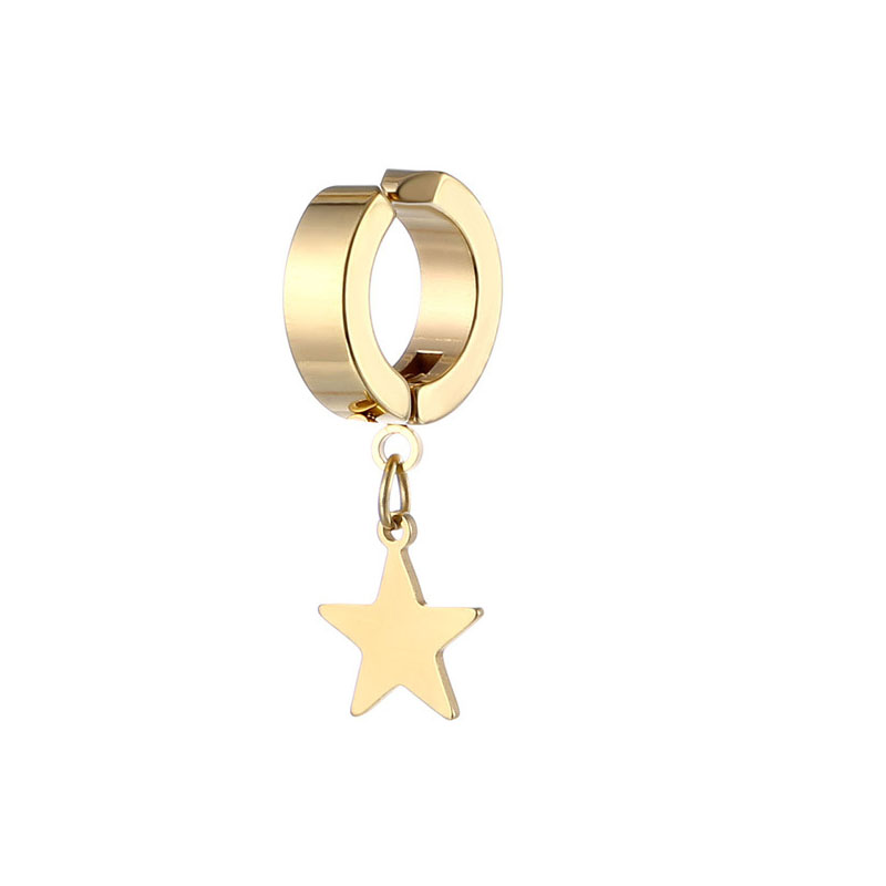 1 Uds. Pendientes Punk de acero inoxidable Unisex con Clip negro para hombre, pendientes colgantes con forma de estrella triangular geométrica, joyería gótica para mujer: Chapado en cobre envejecido