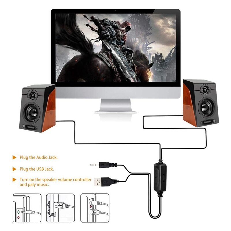 Haut-parleurs d'ordinateur 3Wx2 avec Surround stéréo USB filaire alimenté haut-parleur multimédia pour PC/ordinateurs portables/téléphone intelligent