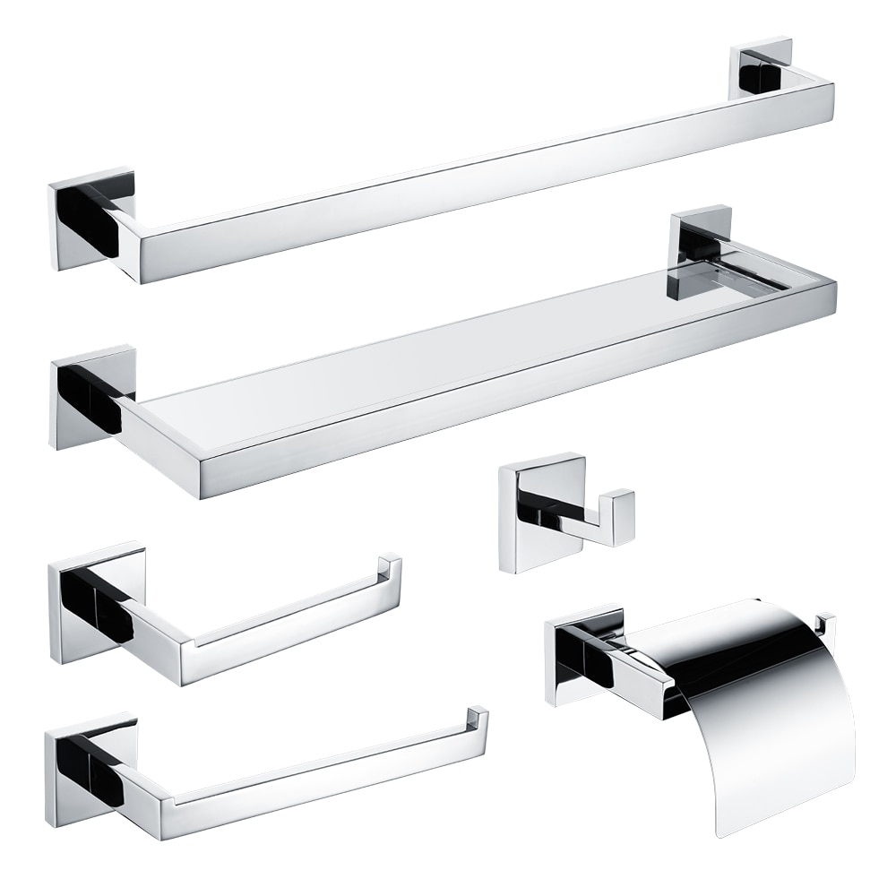 Bathroom Hardware Set Chrome Polished Glass Shelf ... – Grandado