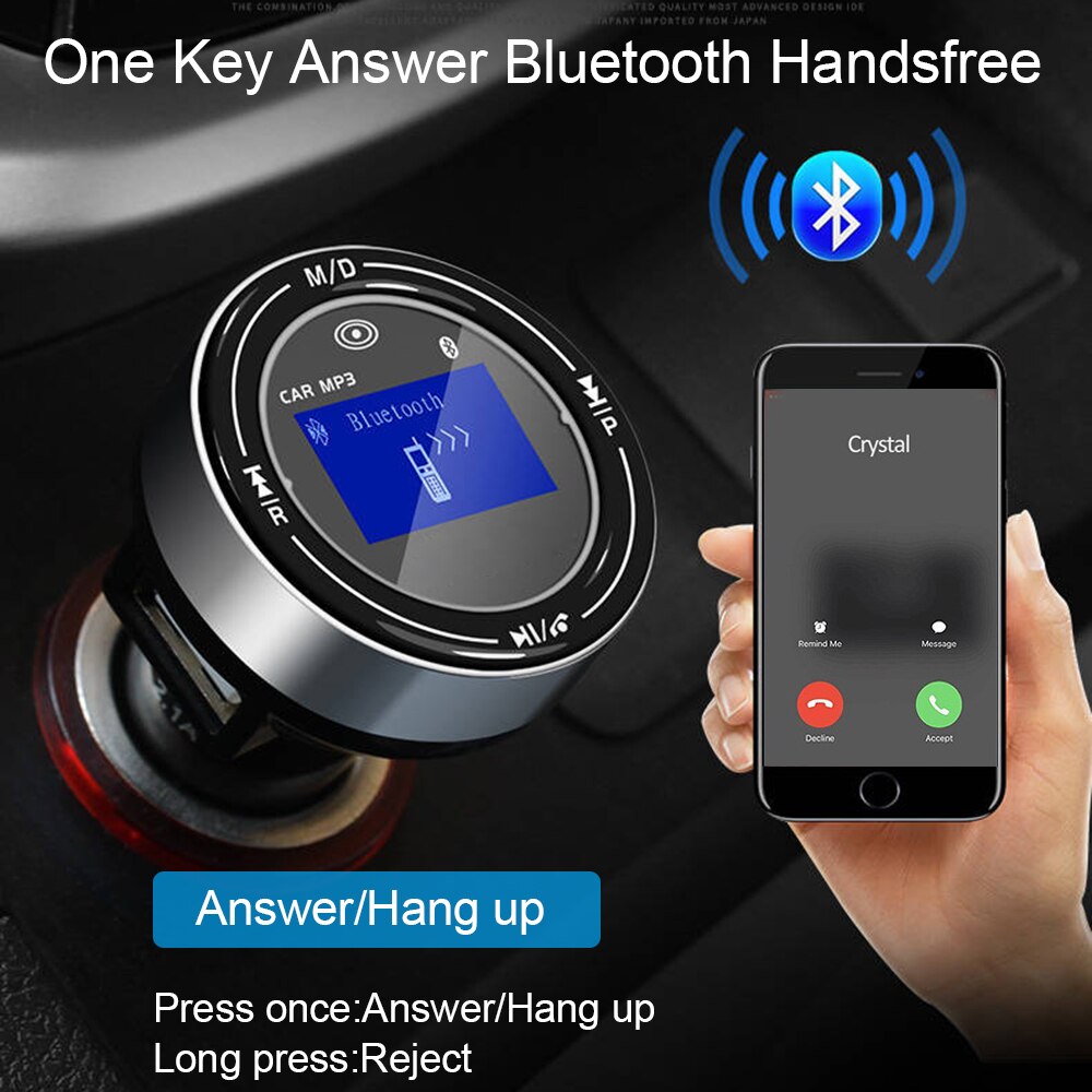 JINSERTA Bluetooth 5.0 Fm Transmitter Handsfree Car Kit MP3 Modulator 3.1A Car Charger Double USB With LED Screen