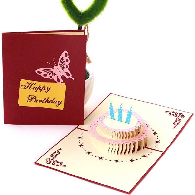 3D Pop Up Cards Cake Birthday Card Anniversary Postcard Wedding Invitations Greeting Cards for All Occasion