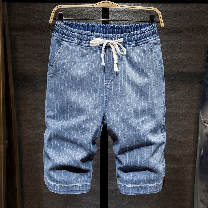 Plus Size 5XL 6XL 7XL Mannen Gestreepte Korte Jeans Zomer Mode Geavanceerde Stretch Casual Denim Shorts Broek mannelijke