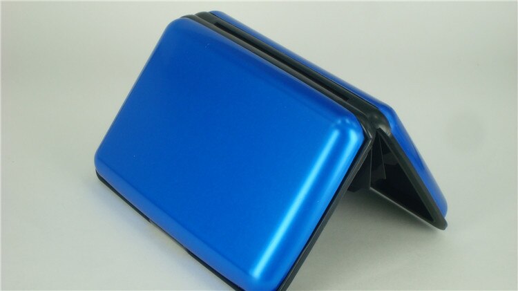 1PC Portable aluminium porte carte bancaire blocage étui rigide portefeuille solide carte de crédit anti-rfid numérisation protéger porte-carte étui: Blue