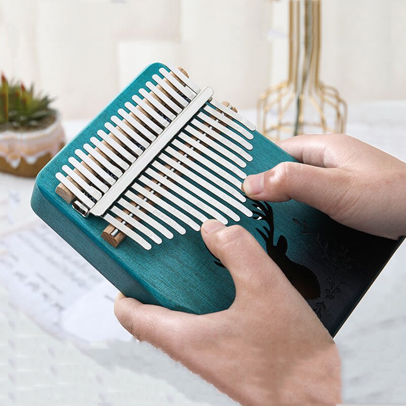 Kalimba Daumen Klavier 17 Schlüssel Mahagoni Finger Klavier Hinweis Geschnitzt mit Lernen Anweisung und Melodie Hammer Hirsch aufbringen Holz Farbe