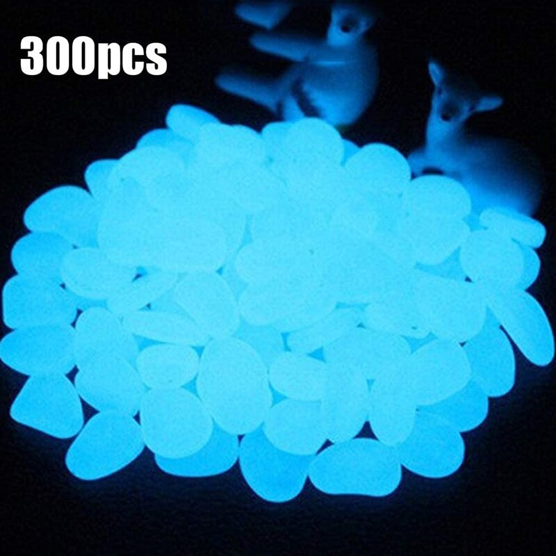 300 stuks lichtgevende tuinkiezels, lichtgevende stenen voor tuinpad, bloempot, aquarium, tuindecoratie, lichtgevende stenen: Blauw