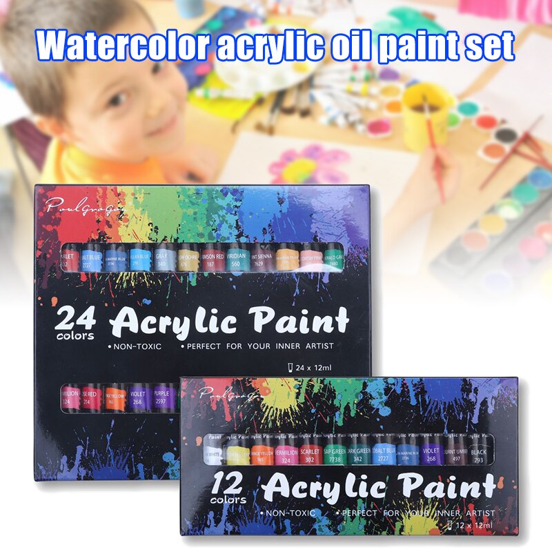 12/24 Color Acrylic Paint Set Home DIY Painting Drawing Pigment Art For Craft Artist 12ml Tubes